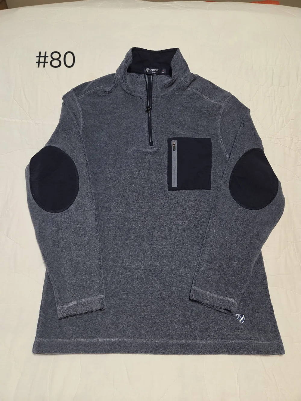 Cremieux Classics Club 38 Men's M Quarter-Zip Fleece Pullover Elbow Patches Grey